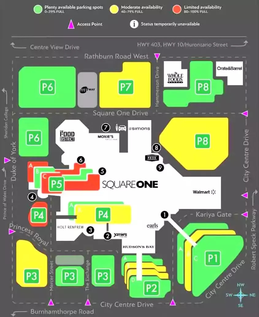 Square One Shopping Centre Parking Lot Map image source: seatgeek.com